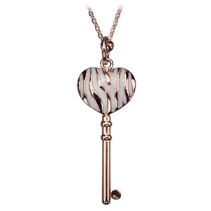 Rose Gold Plated Heart Key w/White Resin and Chain